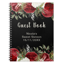 Caderno Espiral Elegant Christmas Red Flowers Sweet Sixteen Guest 