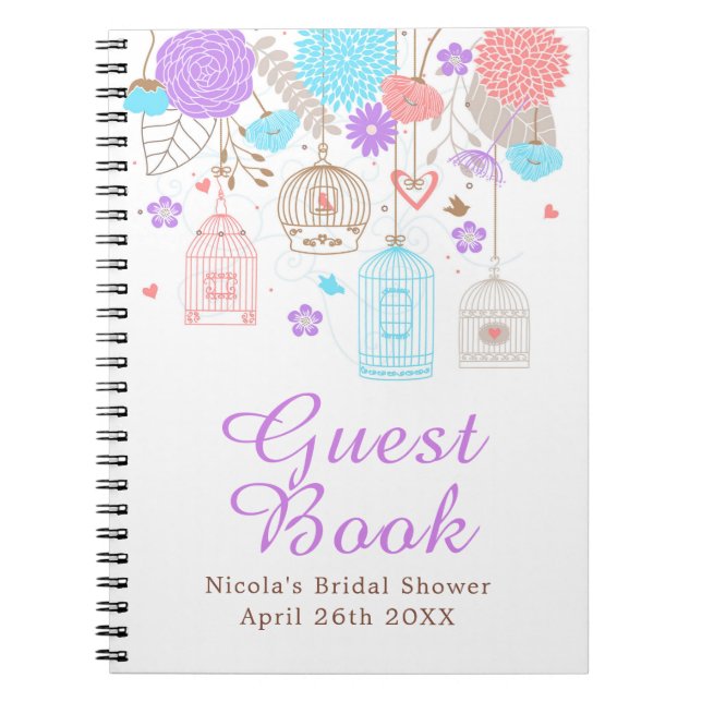 Caderno Espiral Elegant Floral Purple and Blue Bridal Shower (Frente)