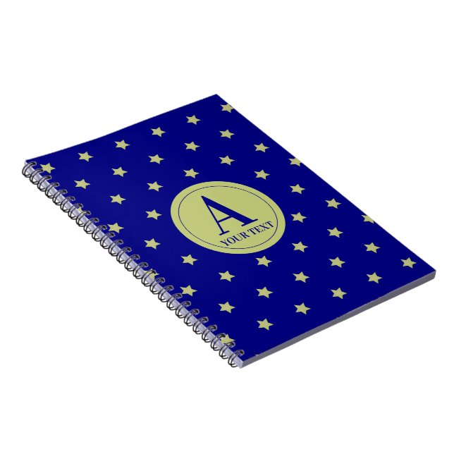 Caderno Espiral Elegant Gold & Blue Star Pattern Monogram (Lado Direito)
