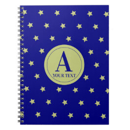 Caderno Espiral Elegant Gold & Blue Star Pattern Monogram