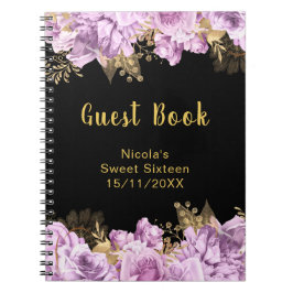 Caderno Espiral Elegant Lilac and Gold Flowers Sweet Sixteen