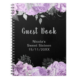Caderno Espiral Elegant Lilac and Silver Flowers Sweet Sixteen