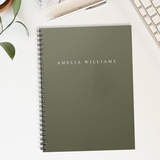 Caderno Espiral Elegant Minimalist Olive Green Monogram (Criador carregado)
