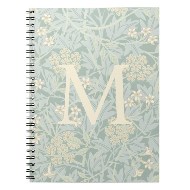 Caderno Espiral Elegant Monogram Pastel Green Jasmine Floral (Frente)