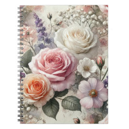 Caderno Espiral Elegant Pink and White Rose Pattern Spiral Noteboo