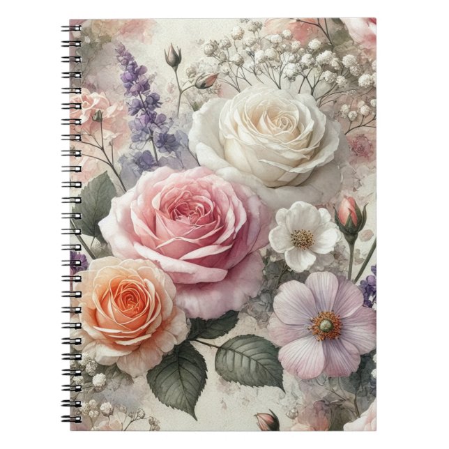 Caderno Espiral Elegant Pink and White Rose Pattern Spiral Noteboo (Frente)