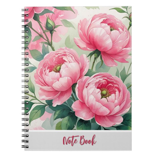 Caderno Espiral Elegant Pink Peony Floral Notebook (Frente)