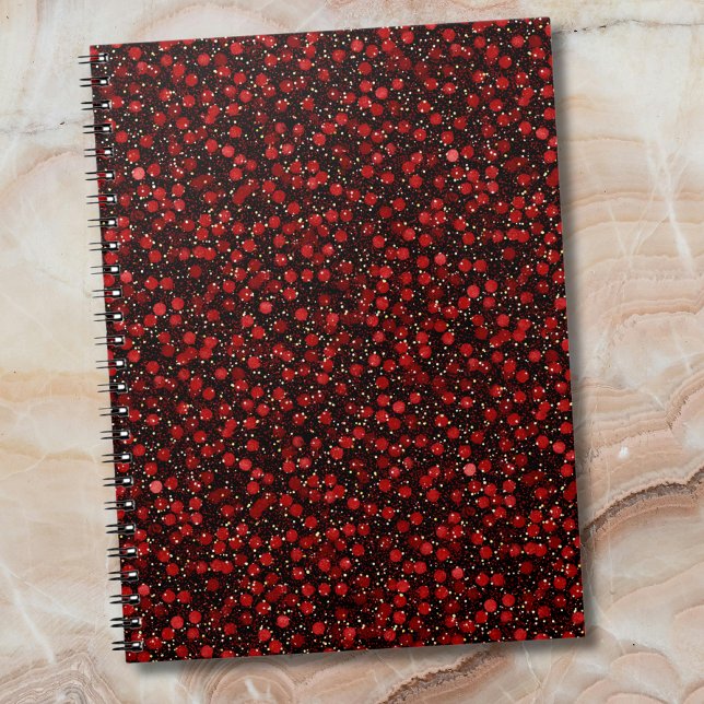 Caderno Espiral Elegant Red Confetti on Black Glitter Style (Criador carregado)
