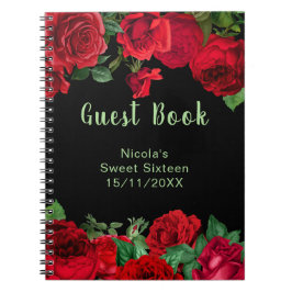 Caderno Espiral Elegant Red Roses Flowers Sweet Sixteen Guest Book