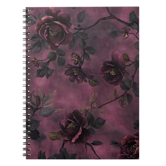 Caderno Espiral Elegant roses. Deep rose background.  (Frente)
