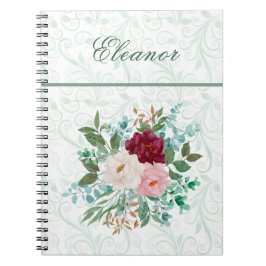 Caderno Espiral Elegant Roses & Mint Personalized
