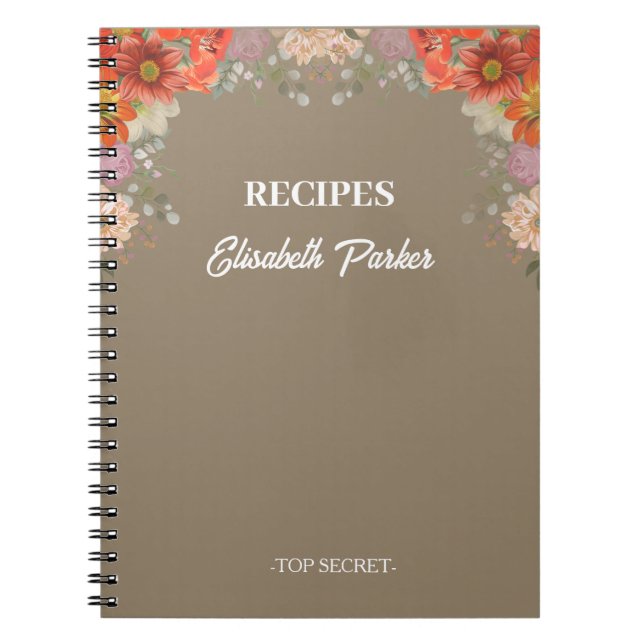 Caderno Espiral Elegant rustic floral kitchen cookbook recipes (Frente)