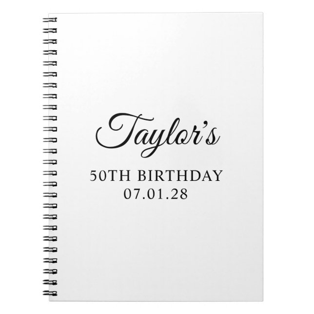 Caderno Espiral Elegant Script 50th Birthday Guest (Frente)
