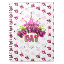 Caderno Espiral Elegant Shiny Pink Queen Crown Happy mothers day 