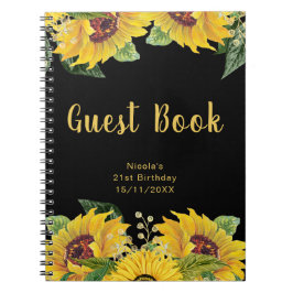 Caderno Espiral Elegant Sunflowers and Foliage Birthday Guest Book