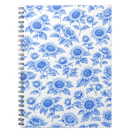 Caderno Espiral Elegant Toile du Jouy Sunflowers – Blue Botanical 