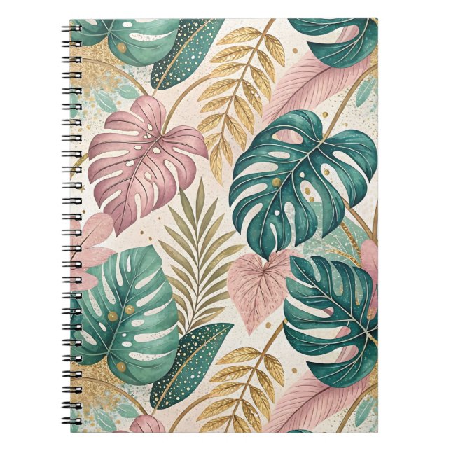 Caderno Espiral Elegant Tropical Monsteras Boho (Frente)