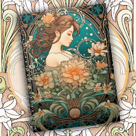 Caderno Espiral Elegant Woman with Flowing Hair and Soft Flowers
