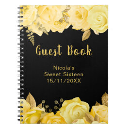 Caderno Espiral Elegant Yellow and Gold Flowers Sweet Sixteen 
