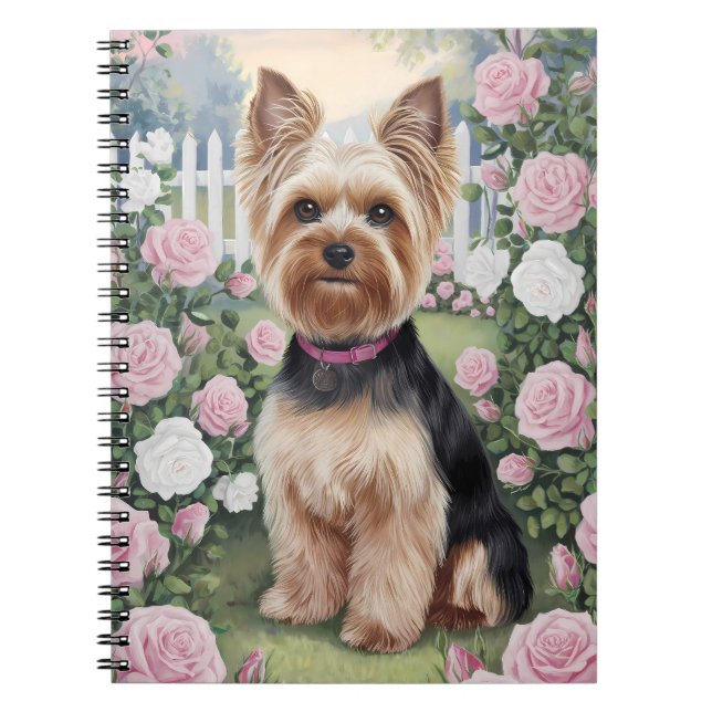 Caderno Espiral Elegant Yorkshire Terrier Rosa Garden Painting (Frente)