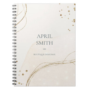 Caderno Espiral Elegante Abstrato Glitter Ivory Dourado Watercolor