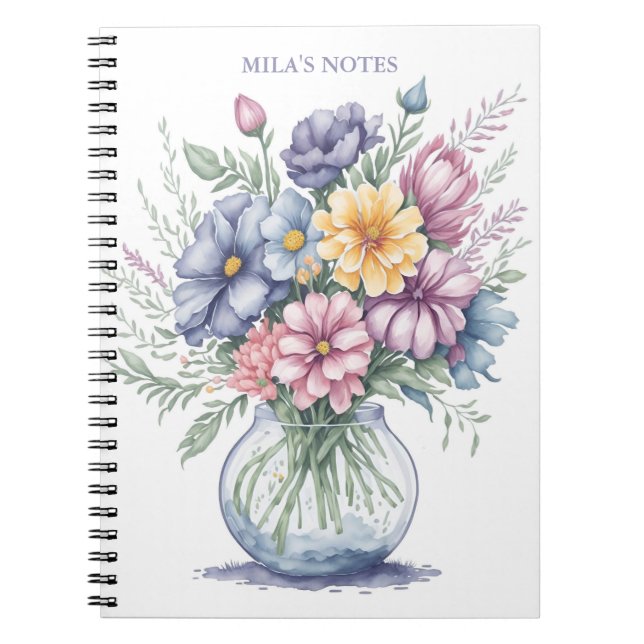 Caderno Espiral Elegante Aquarela Buquê Flor Flor Arte Selvagem (Frente)