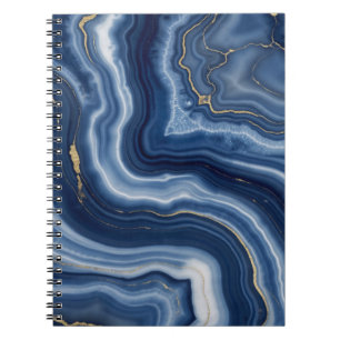 Caderno Espiral Elegante Azul Marinho Dourado Mármore Líquido Abst
