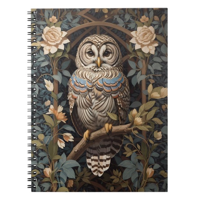Caderno Espiral Elegante Barred Owl William Morris Inspirou (Frente)