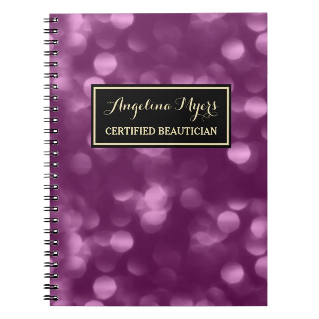 Caderno Espiral Elegante Beauticista Glamorous Purple Bokeh (Frente)
