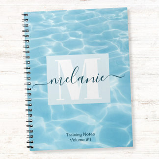 Caderno Espiral Elegante Blue Monograma Natação