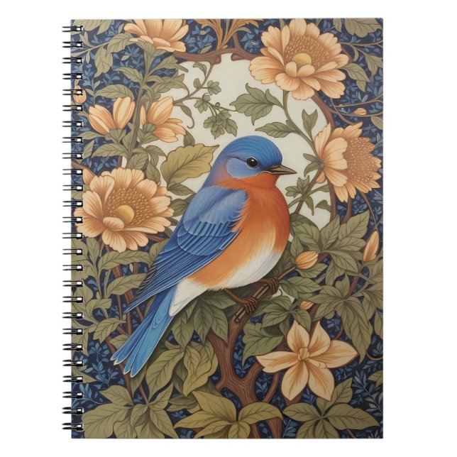 Caderno Espiral Elegante Bluebird Oriental William Morris Inspirou (Frente)