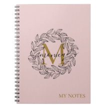 Elegante Blush Pink Girly Floral Dourado Monograma