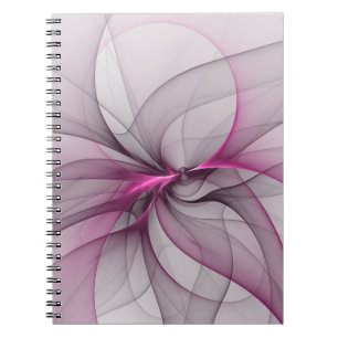 Caderno Espiral Elegante Caos Moderno Arte Abstrato Fractal Rosa