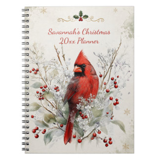 Caderno Espiral Elegante Cardinal Vermelho de Natal