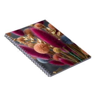 Caderno Espiral Elegante Cauda de Coelho Seca e Floral Pom-Pom Bot