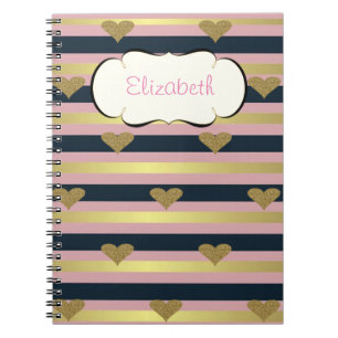 Caderno Espiral Elegante Chic Glitter de Ouro Falso em Corações so