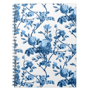 Caderno Espiral Elegante Chic Vintage Blue Rosa Floral