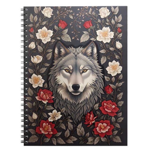 Caderno Espiral Elegante Cinza Wolf Floral (Frente)