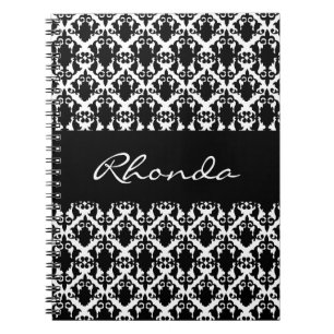 Caderno Espiral Elegante Damask Black and White