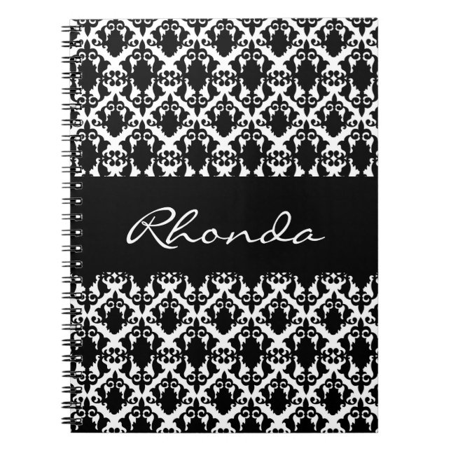 Caderno Espiral Elegante Damask Black and White (Frente)