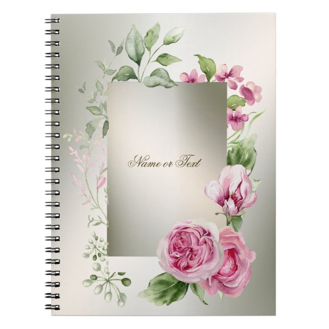 Caderno Espiral Elegante de Bronze Brilhante, Rosa-Vidro, com Mola (Frente)