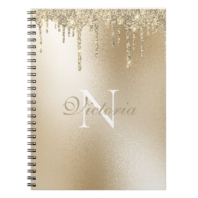 Caderno Espiral Elegante de Monograma de Coleta Metálica Dourada (Frente)