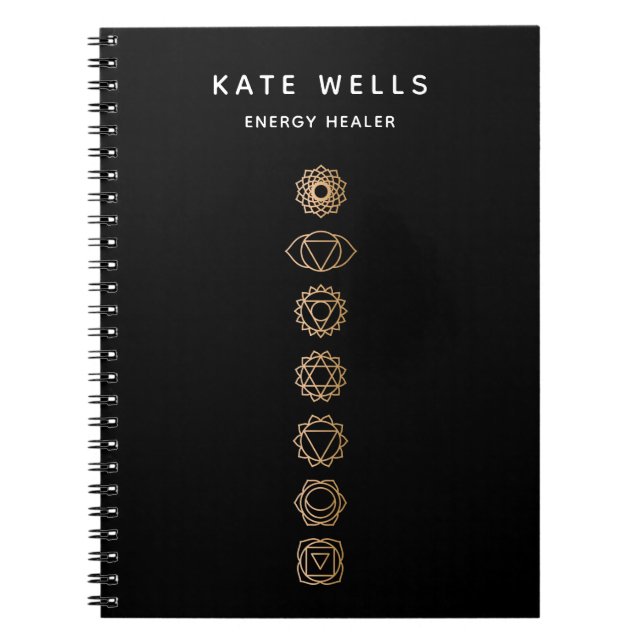 Caderno Espiral Elegante Dourado Chakras Spiritual Energy Healer (Frente)