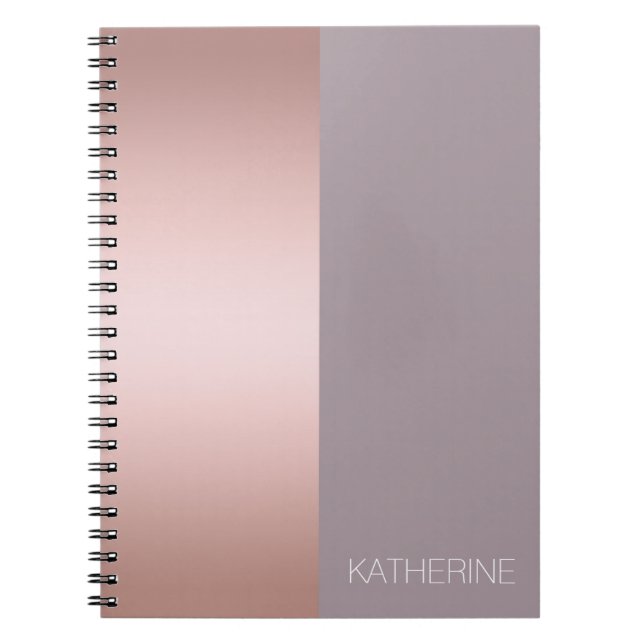 Caderno Espiral Elegante e mínimo rosa dourado e bloco de cor roxa (Frente)