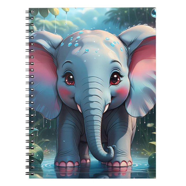 Caderno Espiral Elegante Elefante na Chuva (Frente)