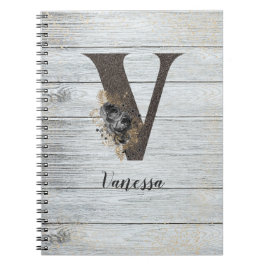 Caderno Espiral Elegante Elegante Gótico Preto Moderno Monograma V