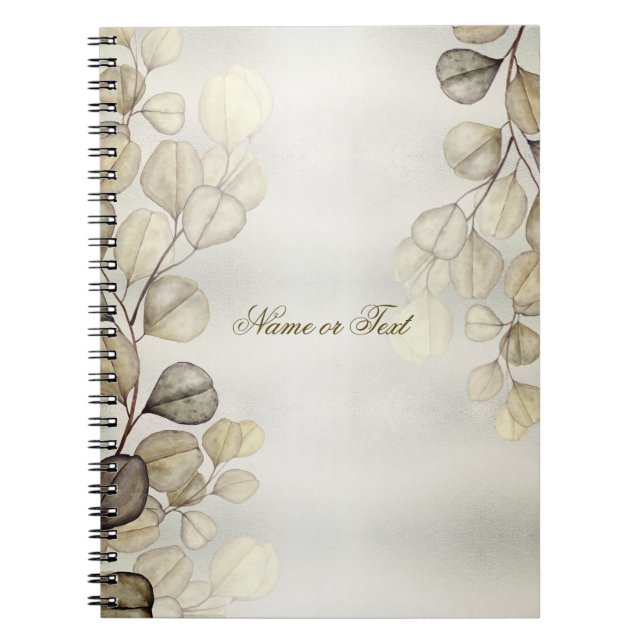Caderno Espiral Elegante Eucalyptus Foliage Shiny Ouro de Aquarela (Frente)