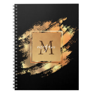 Caderno Espiral Elegante Falso Glamour Monograma Pincelada a Ouro