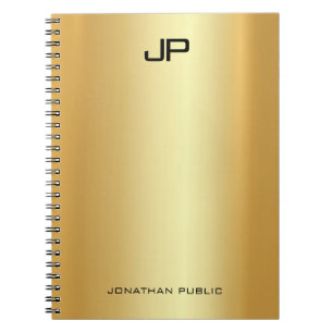 Caderno Espiral Elegante Faux Dourado Moderno Monograma Modelo