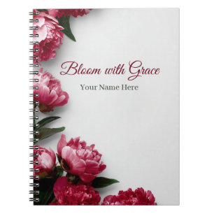 Caderno Espiral Elegante Flor de Peônia Rosa com Graça Personaliza